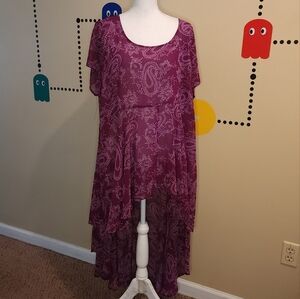 Torrid High Low Sheer Over Dress in Deep Purple Paisley Sz 3